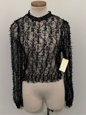NEW Small Sheer Black Lace Long-Sleeve Top ~ Peach Brand Dark Fairy Ethereal